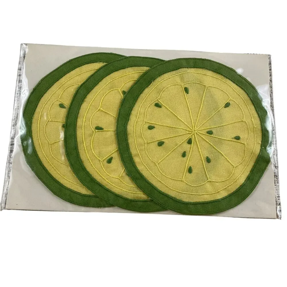 Citrus Coaster Set W-C Imports Vintage Cloth Lime Lemon Slices 7 Pieces